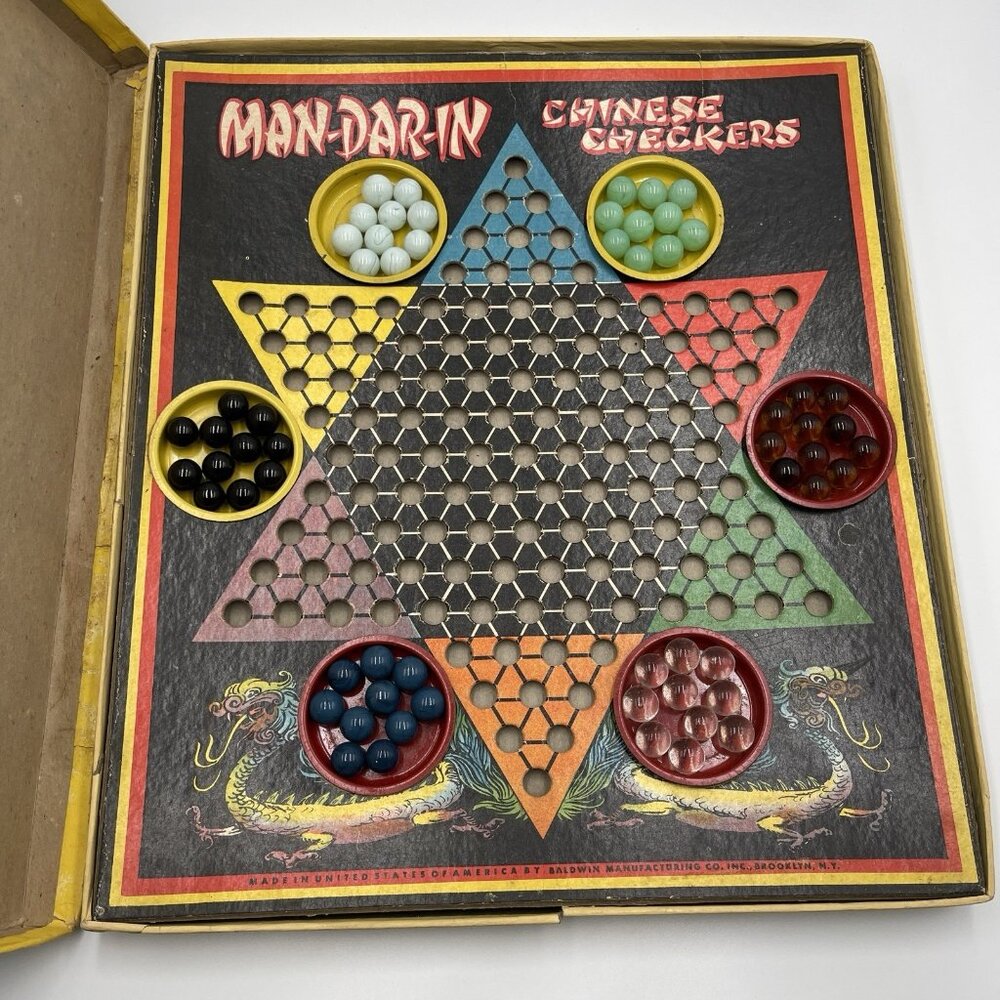 Vintage Baldwin Mfg Man-Dar-In Chinese Checkers Marble Board Game 1940's USA VTG - Picture 7 of 16